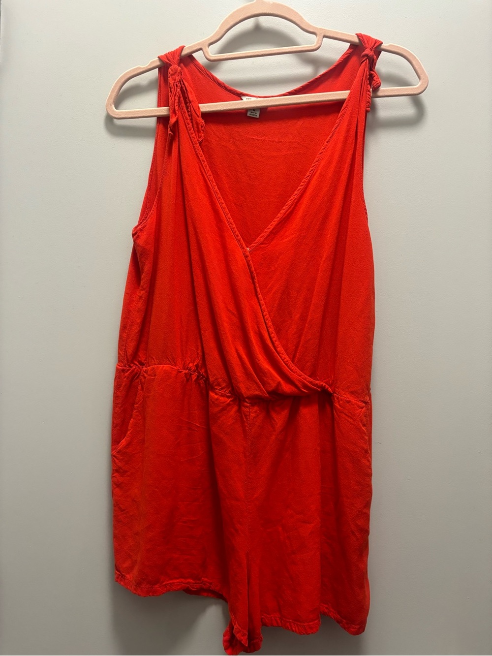 Guess Red Sleeveless Wrap Romper with Knot Shoulder
